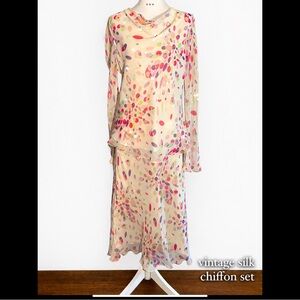 True Vintage Silk Resort Set Bob Mackie Chiffon Bias Cut 2 Piece Midi Outfit S/M